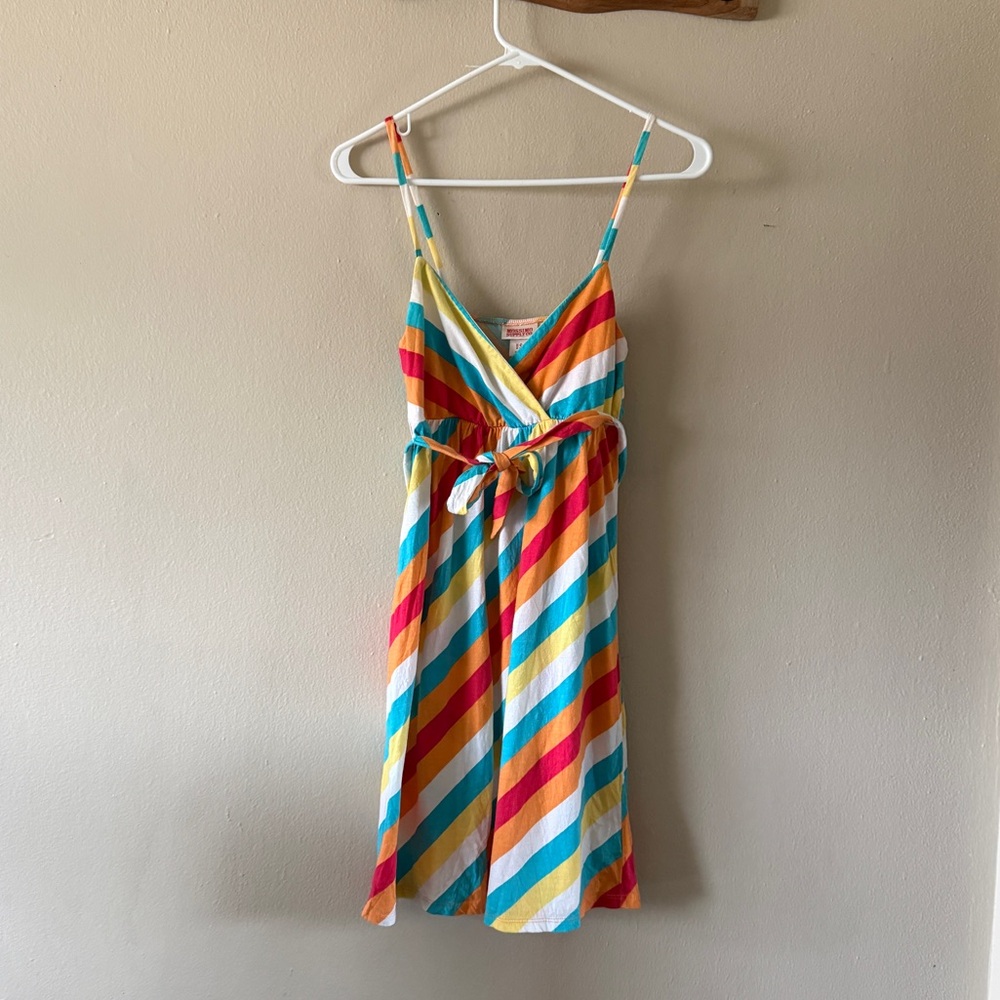Mossimo Y2K Rainbow Faux Wrap Empire Waist 100% Cotton Babydoll Dress Size S